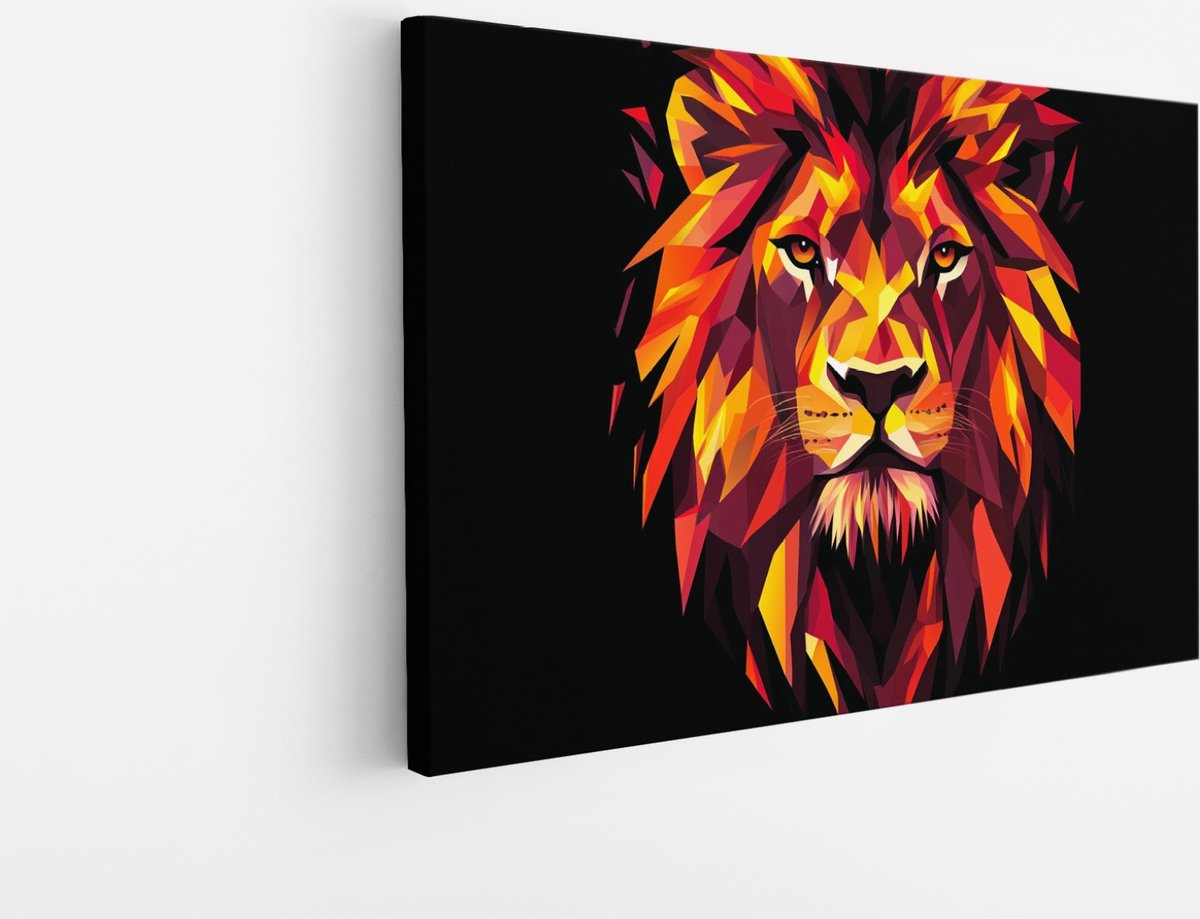 Saammp Canvas Schilderij - Leeuw in in Geometrische Vormen - Abstract - Dieren - Liefde - 45x30 - Foto op canvas - Wanddecoratie - Muurdecoratie Woonkamer - Slaapkamer decoratie - Canvas Print Multicolor