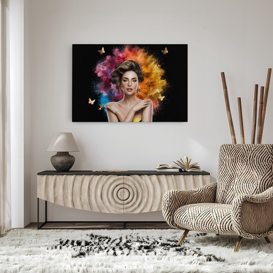 Tableau sur toile Saammp - Femme - Explosion de couleurs - abstrait - 70x50 - Photo sur toile - Décoration murale - Décoration murale Salon - Décoration chambre - Impression sur toile
