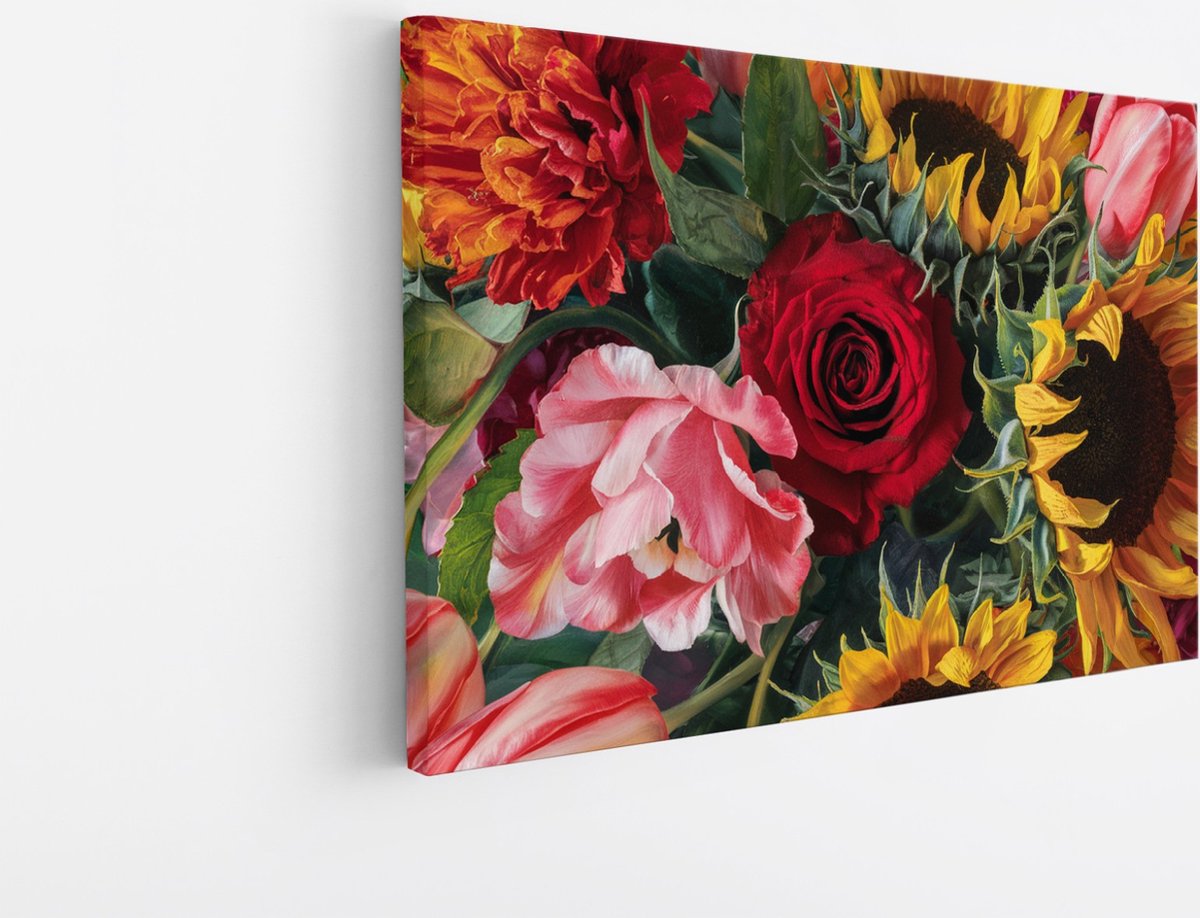 Saammp Canvas Schilderij - Luxe Bloemen - Natuur - Abstract - 70x50 - Foto op canvas - Wanddecoratie - Muurdecoratie Woonkamer - Kantoor Decoratie Multicolor
