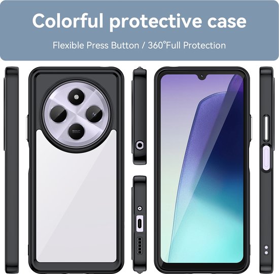 Étui adaptée pour Xiaomi Redmi 14C / Xiaomi Poco C75 - Coque arrière Phonesta Acrylic Hybrid - Noir