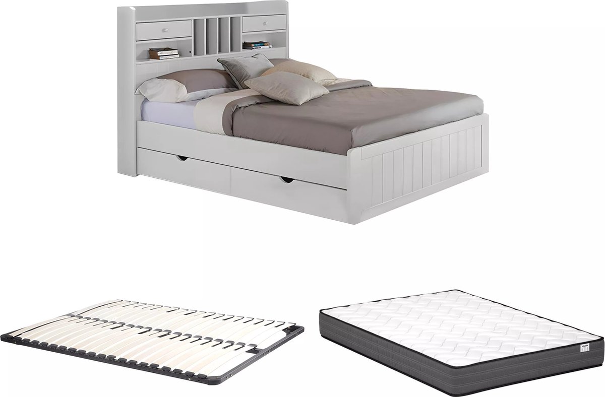 Vente-unique Bedframe hout wit 140 x 190 cm