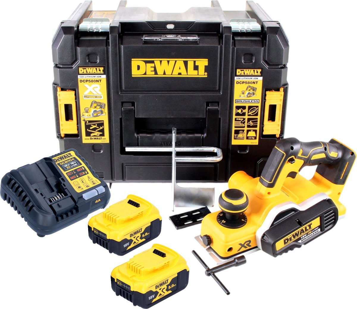 DeWalt DCP 580 P2 accuschaafmachine 18V 82mm + 2x accu 5.0Ah + lader + TSTAK