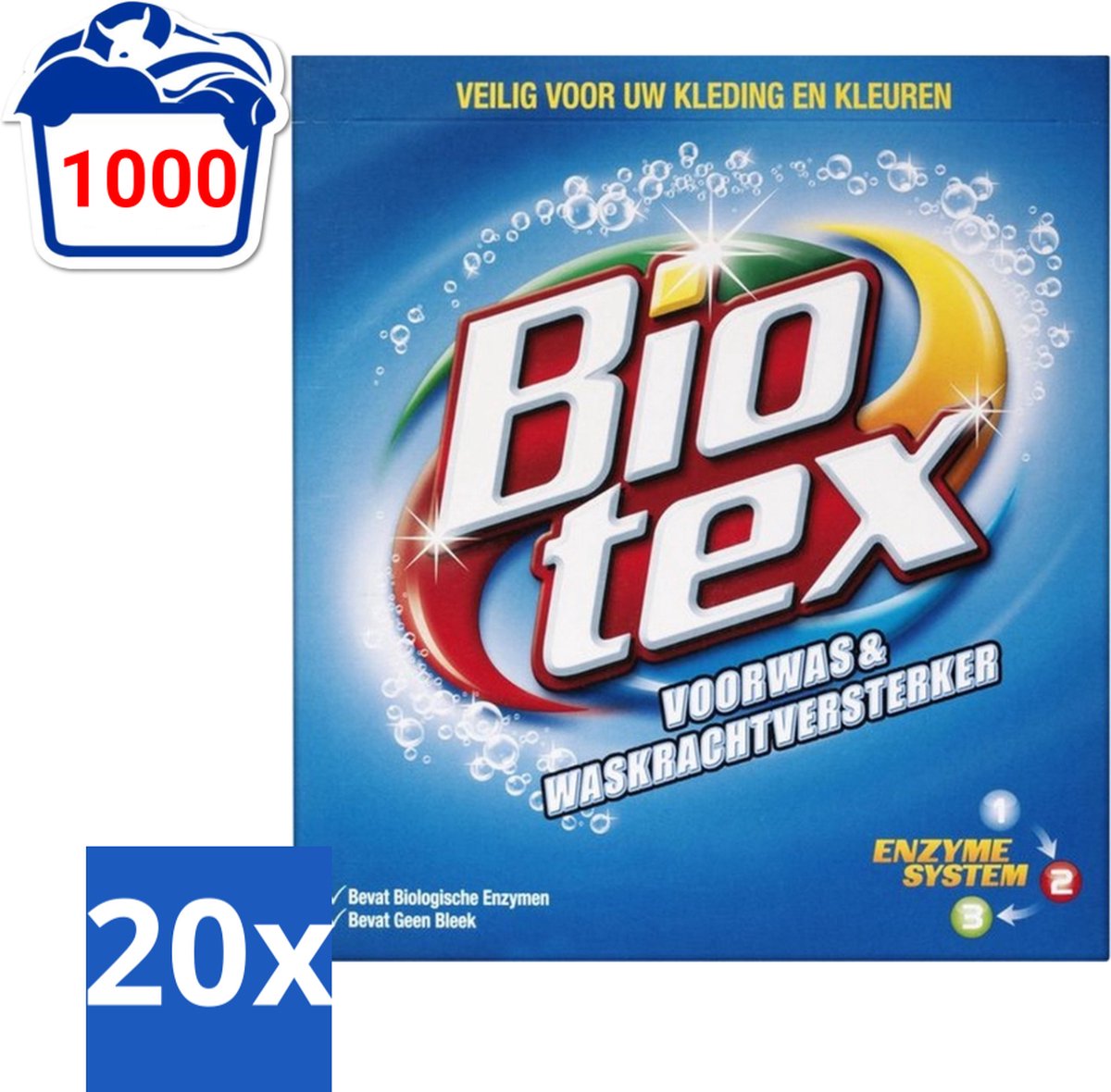 Biotex - Voorwas & Waskrachtversterker - Waspoeder - Witte en Gekleurde Was - 50 Wasbeurten - Bulkverpakking - 20 stuks