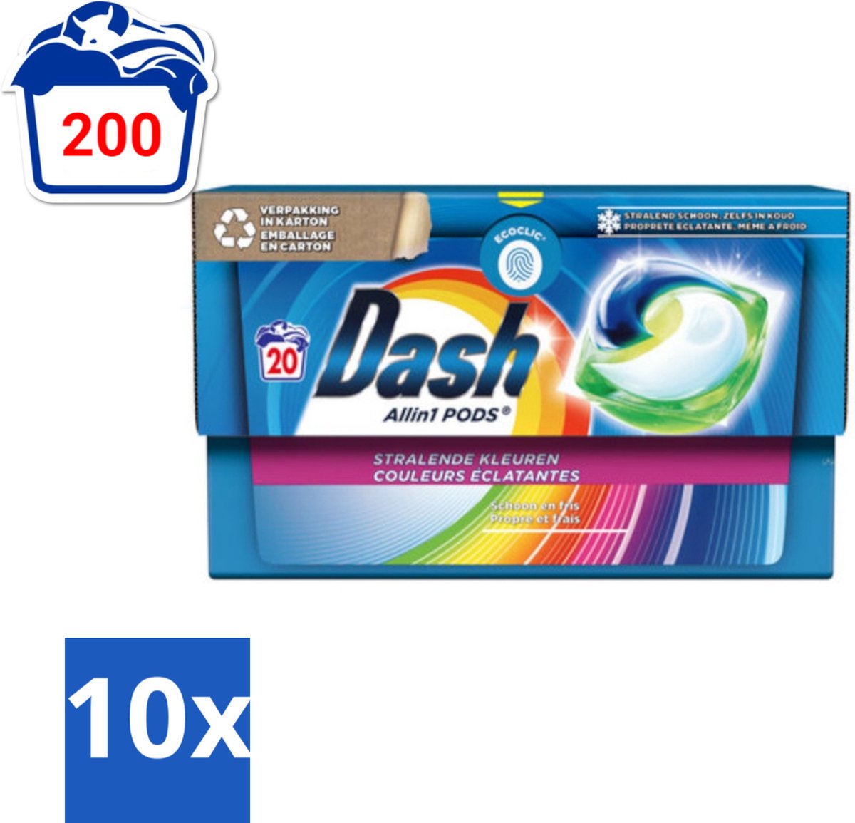 Dash - Stralende Kleuren - Wasmiddel Capsules - All-in-1 Pods - Gekleurde Was - 20 Wasbeurten - Bulkverpakking - 10 stuks