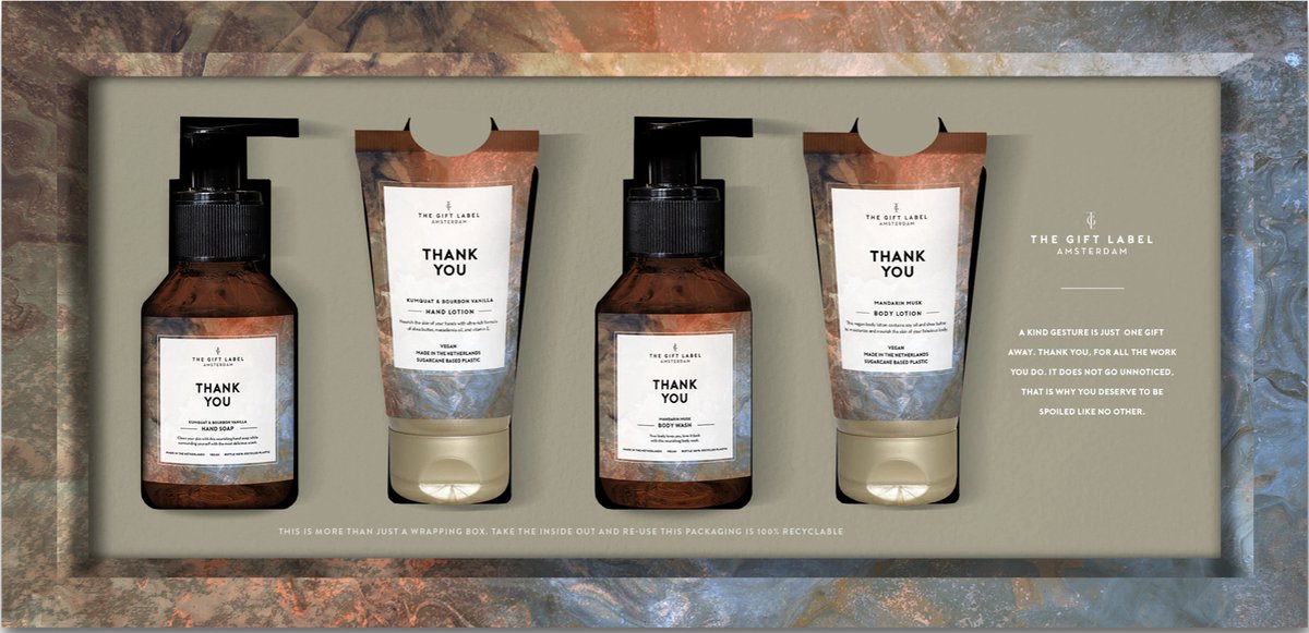 The Gift Label - Geschenkset - LUXE GIFTBOX - Thank You - Handzeep, Handlation, Body Wash & Body Lotion