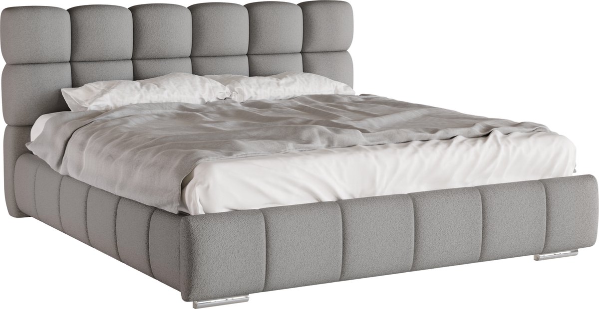 Homesy The Essence of Comfort GEPOLSTERD BED Bliss 180 x 200 cm met opbergruimte, lattenbodem en Pocketveringmatras H3 (19 cm hoog) Grijs
