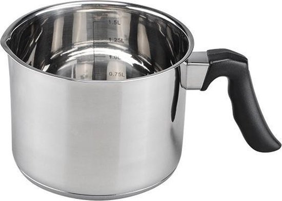 Hotoolme Melkpan met giet lip melk pan met deksel non-stick melkpot roestvrij staal melk steelpan 1,5 l voor keuken koken