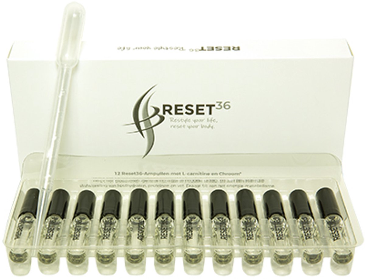 12 Ampullen met L-Carnitine en Chroom - Ondersteunt Vetverbranding en Gewichtsbeheersing - RESET36
