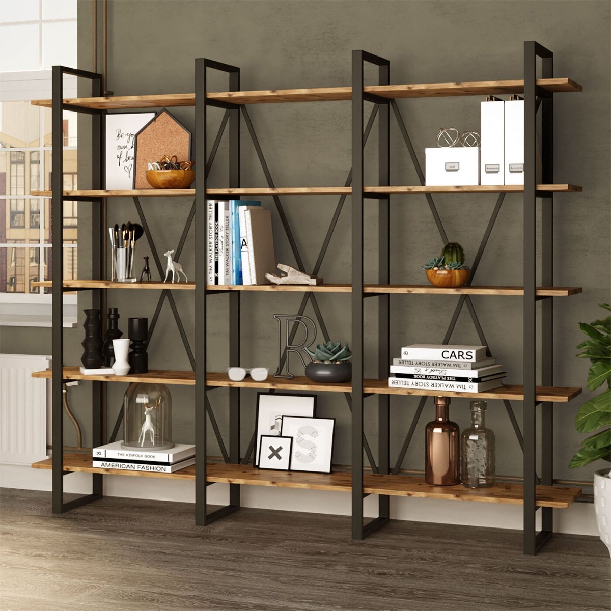 Boekenkast Lyra Atlantisch Dennenhout Melamine 219,6x180x34 cm