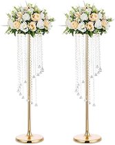 Selbro ® 2 Stuks 90cm Hoge Kristallen Bloemenvazen met Gouden Accenten - Elegant Centrumstuk voor Bruiloften en Feesten