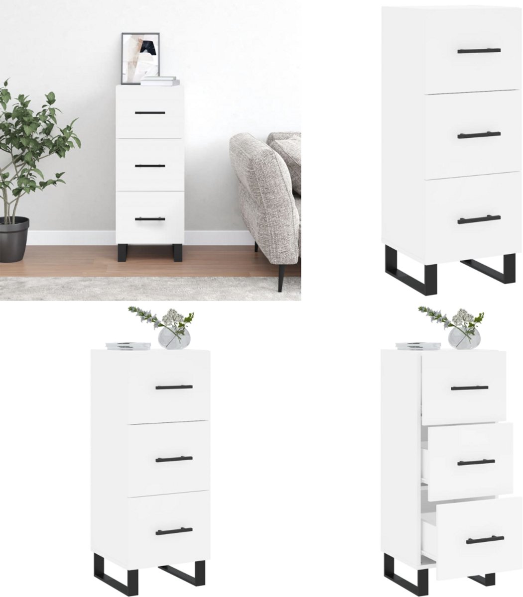 vidaXL Dressoir 34,5x34x90 cm bewerkt hout wit - Dressoir - Dressoirs - Opbergkast - Wandkast
