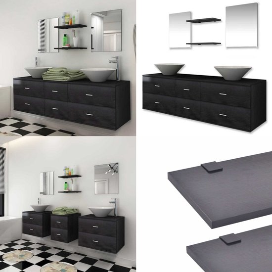 vidaXL Badkamermeubelset met wasbak zwart 7-delig - Badkamer Meubel - Badkamer Meubels - Badkamermeubel - Badkamermeubels