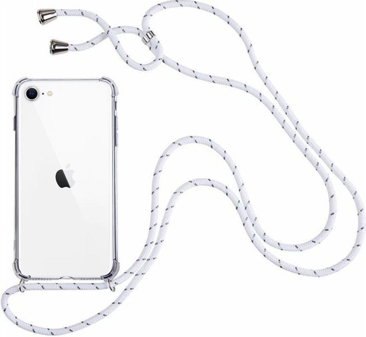 New Age Devi - Telefoonhoesje met koord - Geschikt voor iPhone 7 8 SE 2020 - Wit - Inclusief Microfiber Doekje - Telefoonkoord - Hoesje met Koord - Ketting Koord