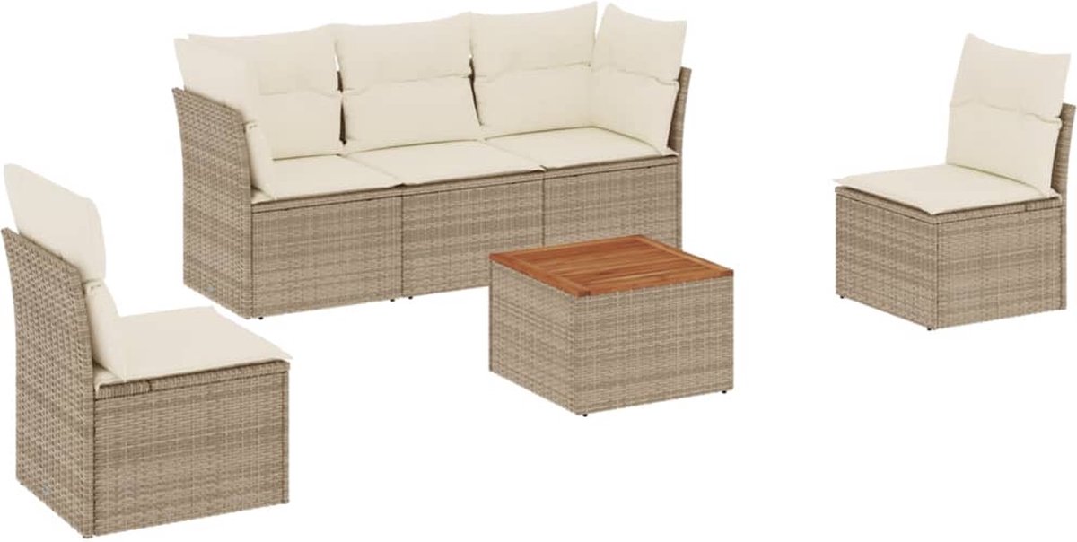 Poly rattan loungeset in beige met kussens - Buitendecoratie voor tuin.