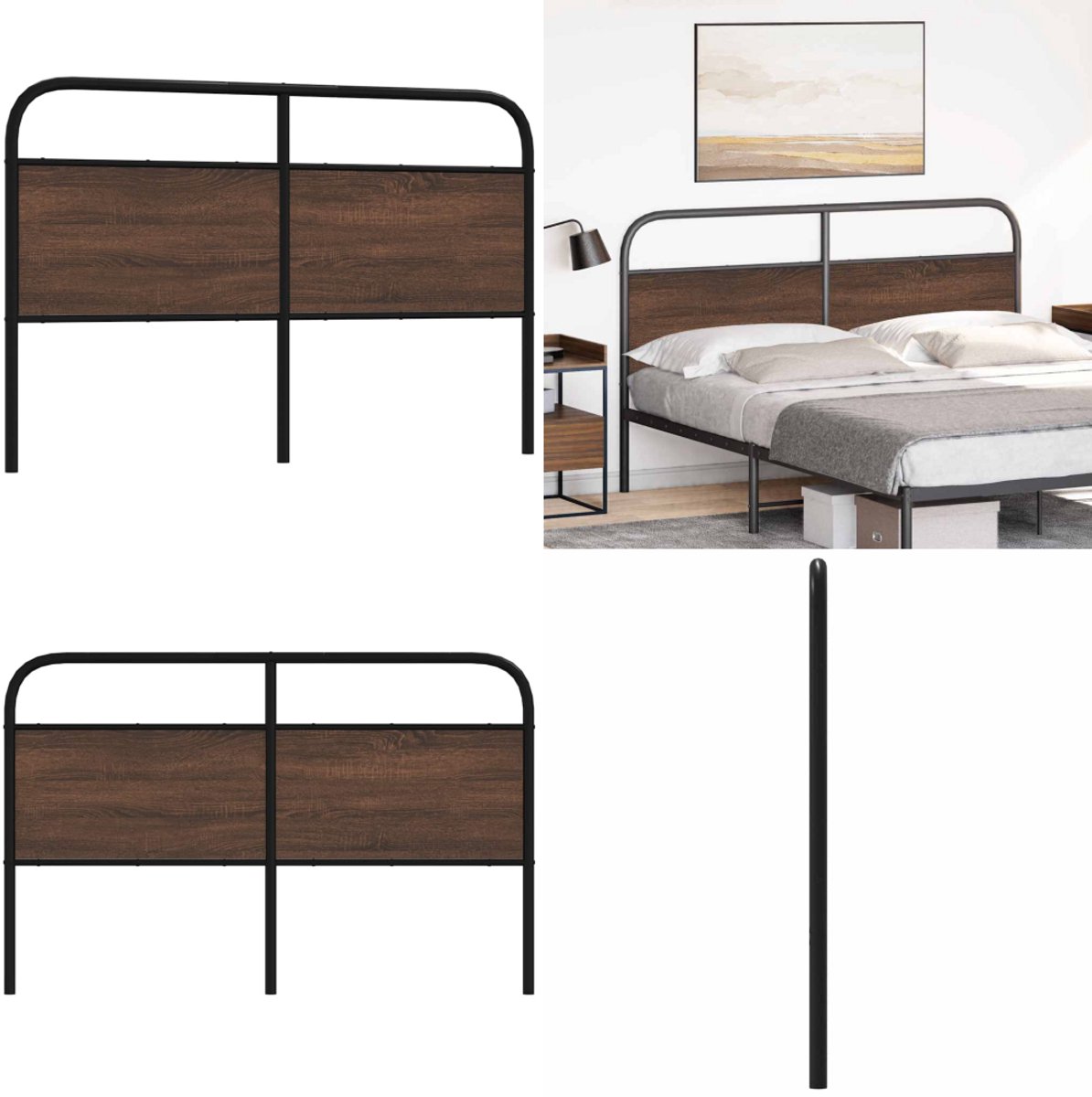 vidaXL Hoofdbord met randen 183x23x118/128 cm stof crèmekleurig - Hoofdbord