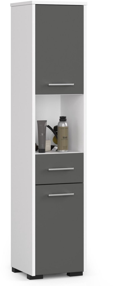 Kolomkast voor Badkamer FIN / AKORD Furniture Factory / Wit – Grafietgrijs / 30 x 140 x 30 cm