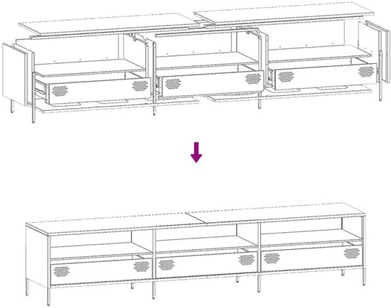 vidaXL - Meuble TV - 202x39x43,5 - cm - laminé à froid - acier - anthracite