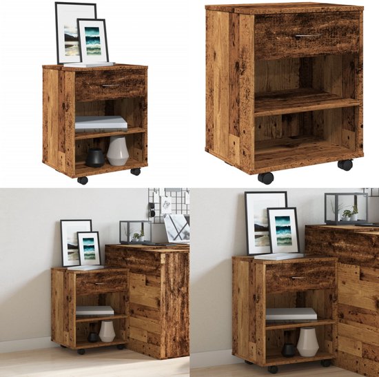 vidaXL Opbergtrolley smal 3-laags bewerkt hout oud houtkleurig