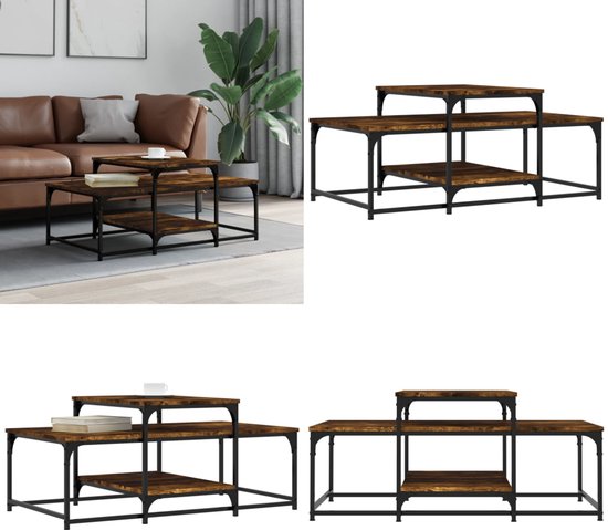 VidaXL Salontafels 2 st 50x50x40 cm bewerkt hout betongrijs - Kantoormeubelen Plus