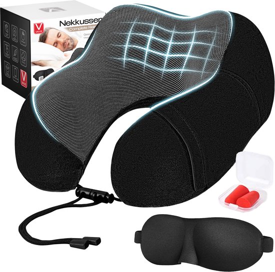 VAIVE Comfort Nekkussen Vliegtuig & Auto - Optimaal Support - Memory Foam - Reiskussen - Plus Slaapmasker & Oordopjes