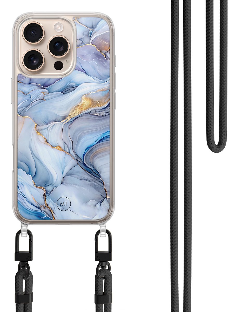 Hoesje met koord geschikt voor iPhone 16 Pro - Lavender dream - Inclusief zwart koord - Crossbody beschermhoes - Transparant, Paars - Mooie Telefoonhoesjes
