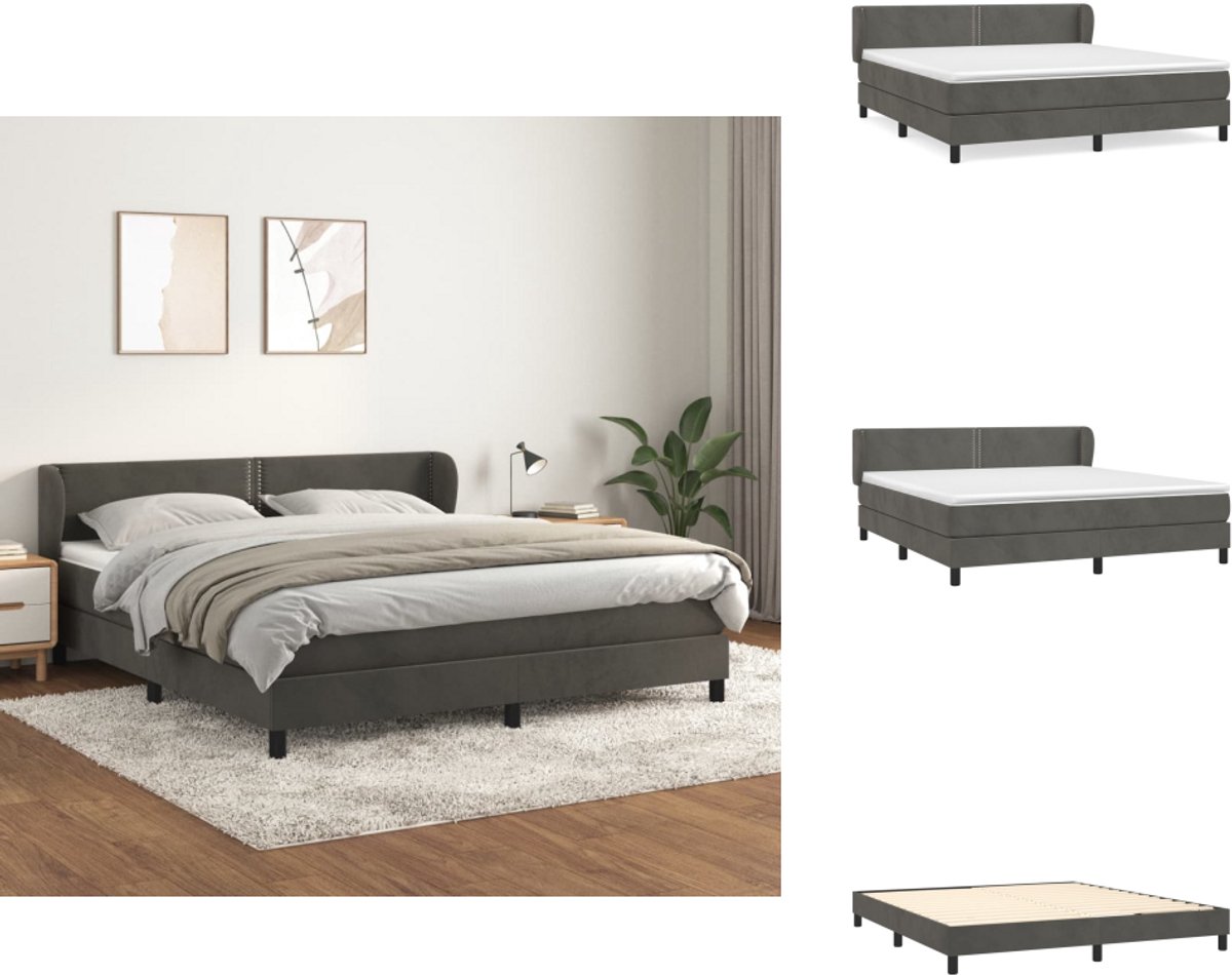vidaXL Boxspring - Boxsprings - Bed - Slaapmeubel - Boxspring met matras fluweel donkergrijs 180x200 cm