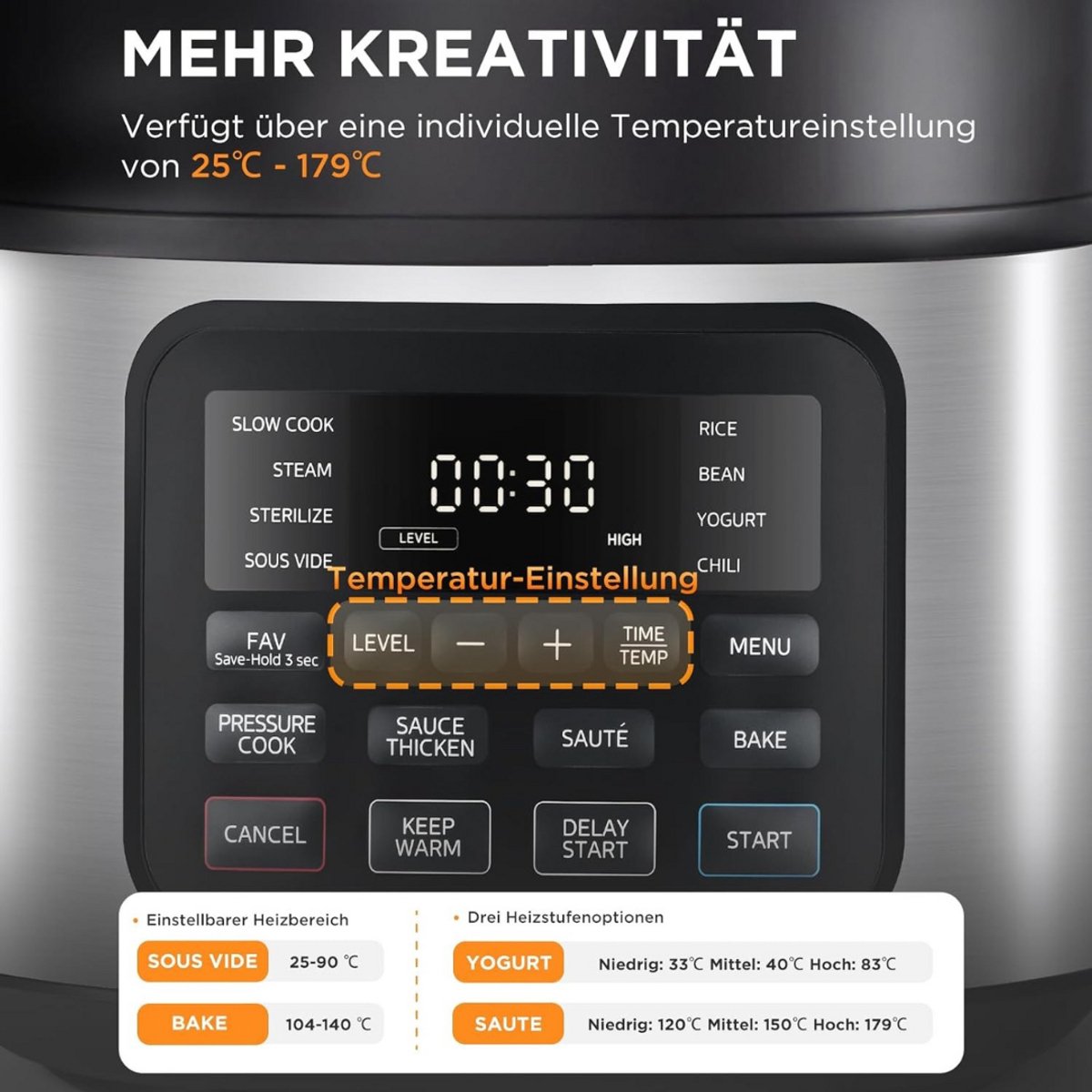 Afbeelding 2 van Slowcooker Met Timer - Digitale Slowcooker Met Timer - Programmeerbare Slowcooker - Hotpot - Elektrische Slowcooker - Binnenpan - Keramische Binnenpan - Timerfunctie - Warmhoudfunctie - Snelkookpan - Rijstkoker - RVS