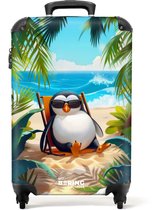Bol.com NoBoringSuitcases.com® - Kinderkoffer - Kindertrolley - Pinguïn - Strand - Handbagage koffer lichtgewicht - Reiskoffer t... aanbieding