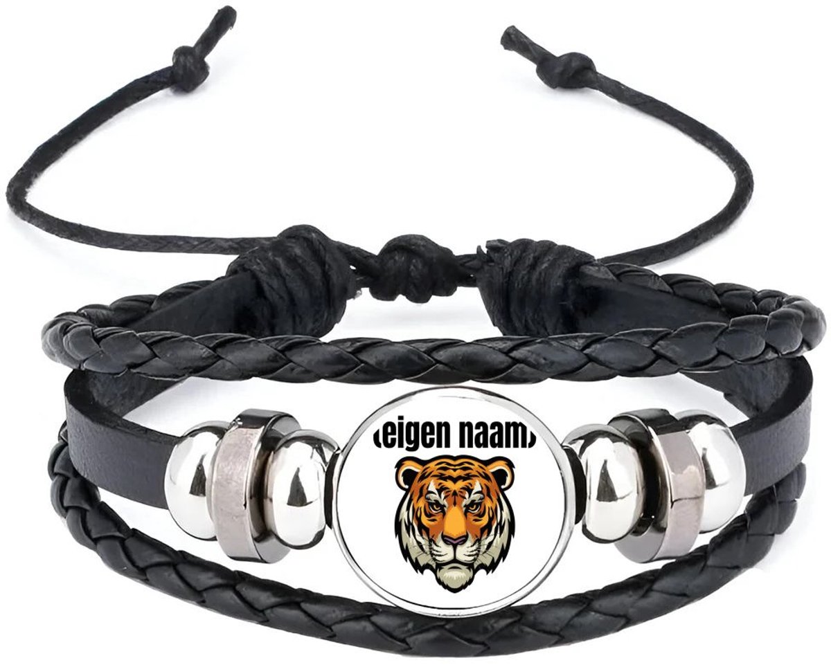 Akyol - tijgerkop met eigen naam armband zwart - Tijger - dieren liefhebber - iemand die houdt van tijgers - verjaardag - cadeau - kado - geschenk