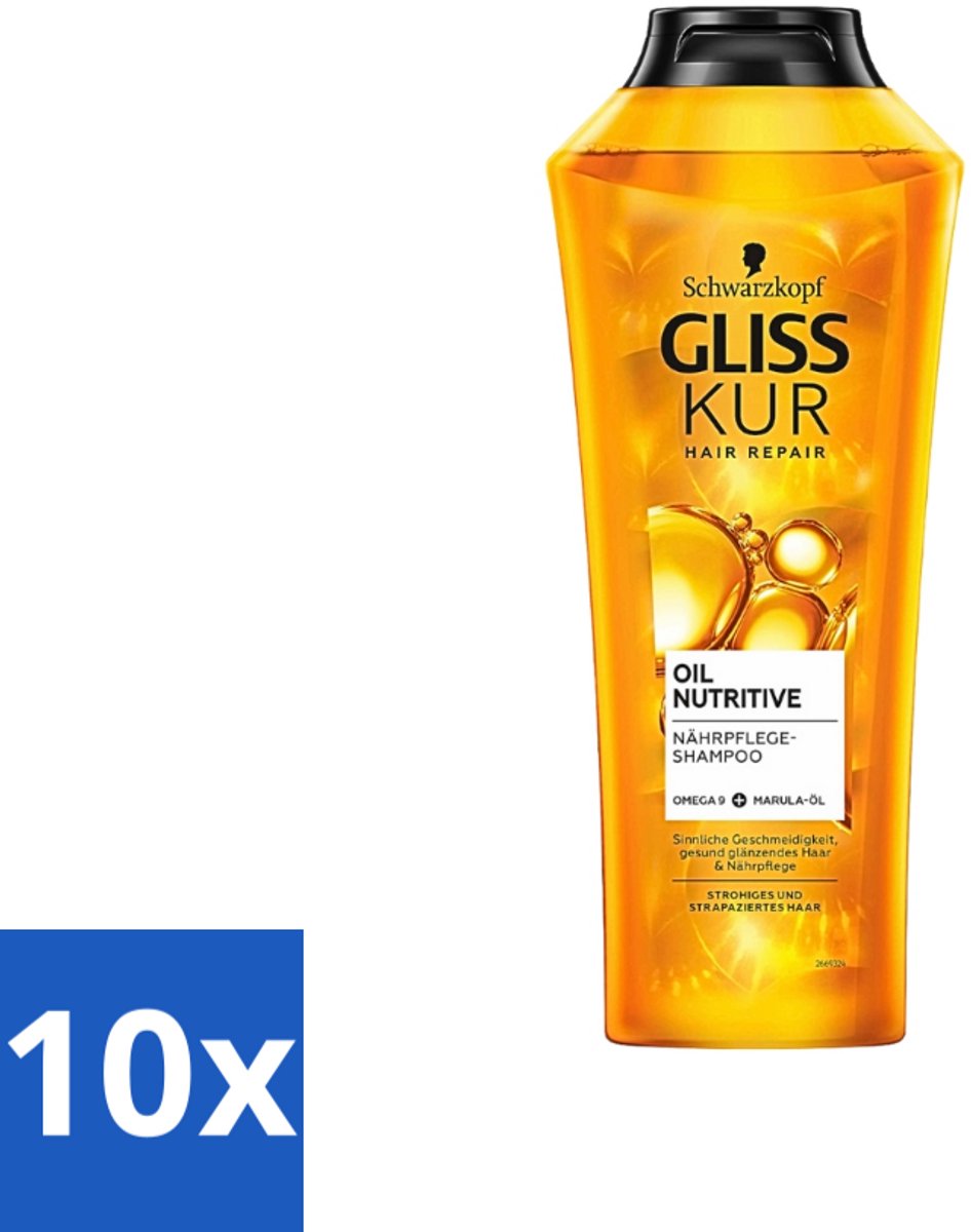 Gliss-Kur - Shampoo - Oil Nutritive - Voedende Shampoo - Voor Stroef & Gespannen Haar - 400 ml - Bulkverpakking - 10 stuks