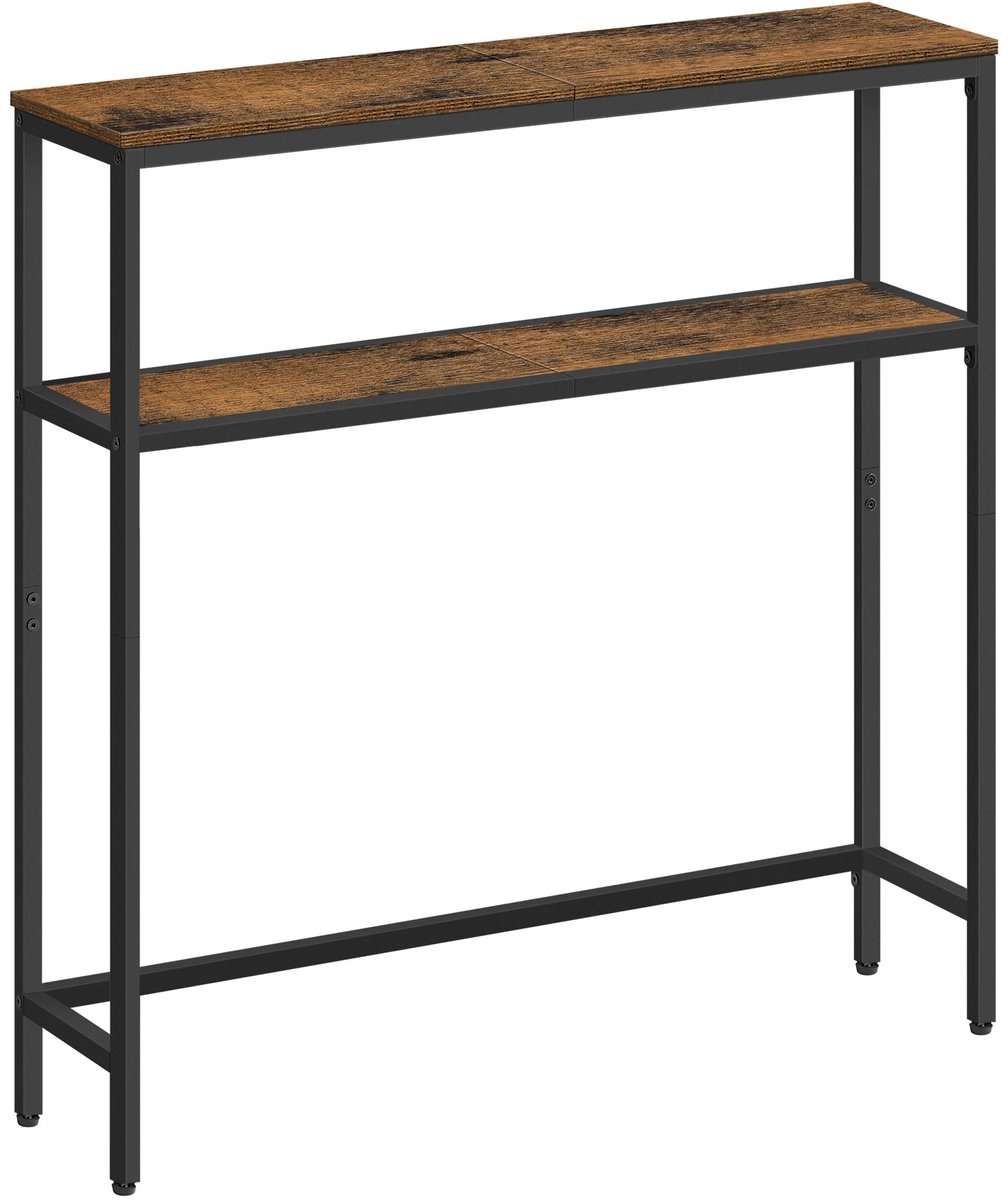 Consoletafel - Smalle Sidetable - Salontafel met 2 Planken - Industrieel & Modern Design - Haltafel - Hout - 20 x 80 x 80 cm