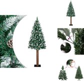 vidaXL Sapin de Noël étroit 210 cm Vert PVC et bois de pin - Avec neige et pommes de pin - Sapin de Noël décoratif