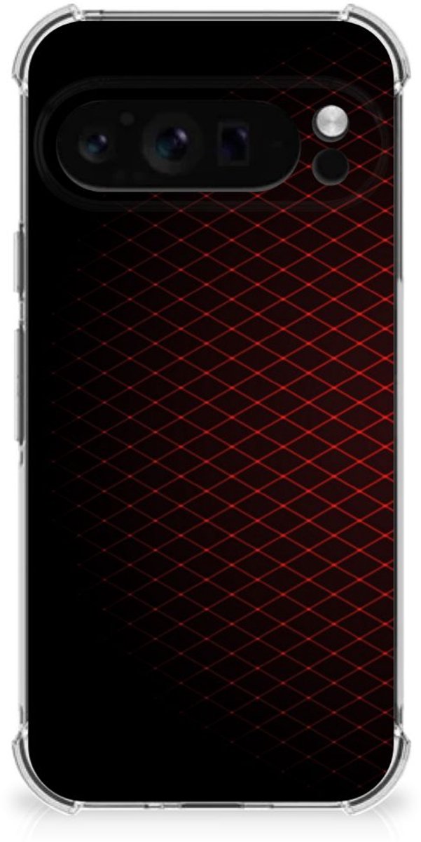 Google Pixel 9 Pro XL Doorzichtige Silicone Hoesje Geruit Rood