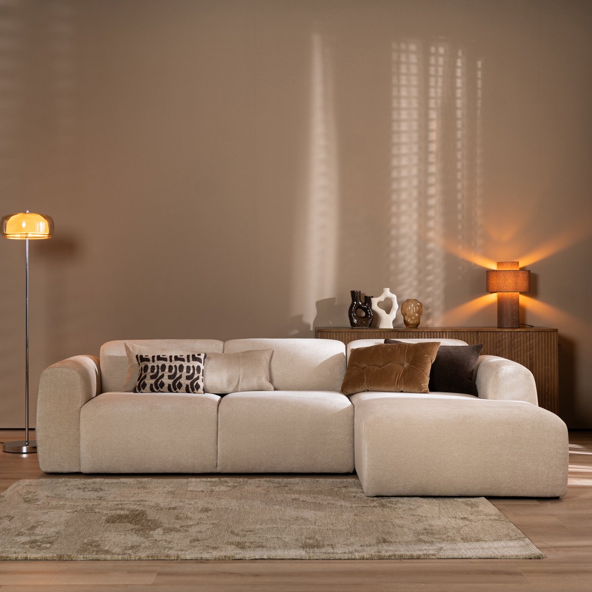 Bronx71 Hoekbank Maine chenille stof beige rechts