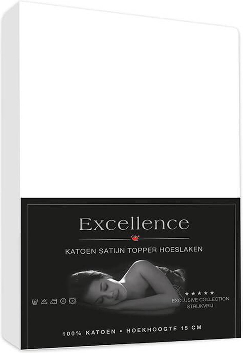 Excellence Katoen Satijn Topper Hoeslaken 90x200cm + 15cm - Wit