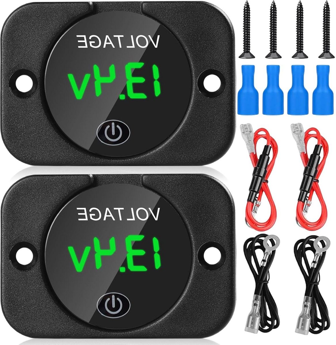Digitale voltmeter batterij-indicator 12V 24V 2 stuks autospanningsmeter accutester groen licht touch-schakelaar - paneel spanningsweergave batterijmeter auto motorfiets boten .