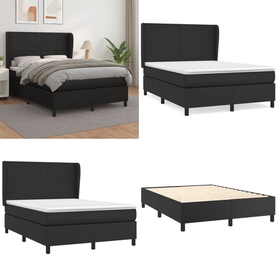 vidaXL Boxspring avec matelas Simili cuir Noir 140x200 cm - Boxspring - Sommiers - Lit - Meubles de couchage