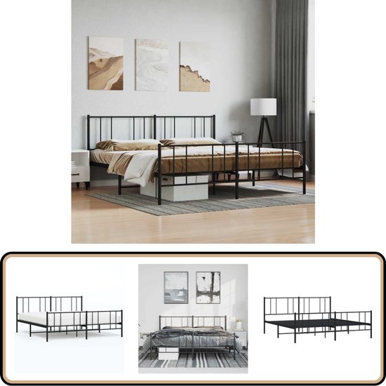vidaXL - Bedframe - met - hoofd- - en - voeteneinde - metaal - zwart - 193x203 - cm