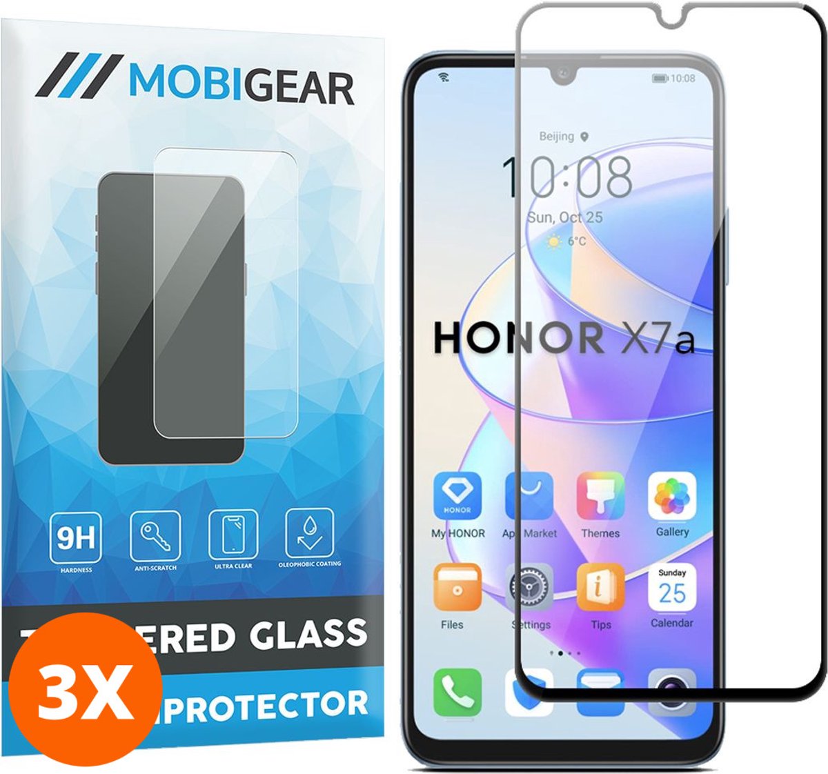 Mobigear Screenprotector geschikt voor HONOR X7A Glazen | Mobigear Premium Screenprotector - Case Friendly (3-Pack)