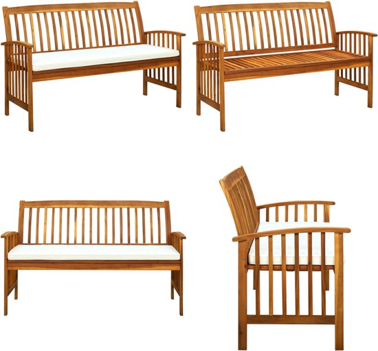 vidaXL Loungeset Acaciahout - 140x65x60 cm - Crèmewit kussen