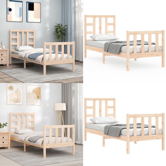 vidaXL Cadre de lit avec tête de lit Bois massif 2 pieds 6 petit lit simple - Cadre de lit - Encadrements de lit - Lit - Lit simple