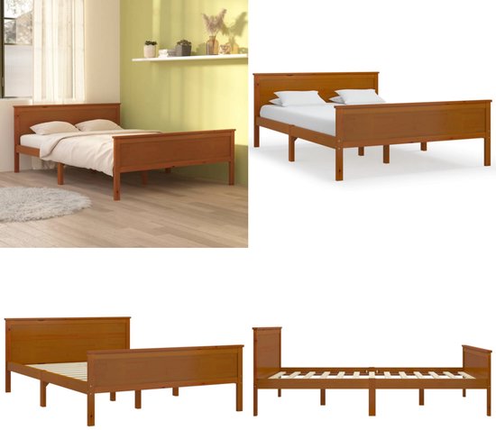 vidaXL Cadre de lit en pin massif marron miel 120 x 200 cm - Cadre de lit - Encadrements de lit - Cadre de lit en bois - Lit