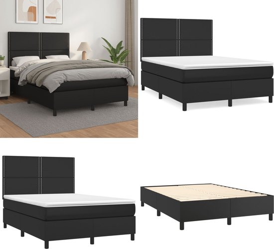 vidaXL Boxspring avec matelas Simili cuir Noir 140x200 cm - Boxspring - Sommiers - Lit - Meubles de couchage