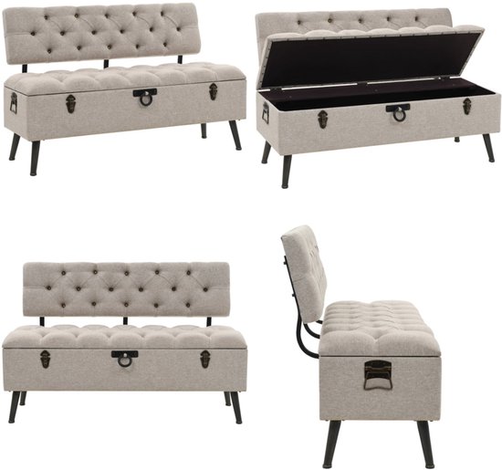 vidaXL Banc de rangement avec dossier 110 cm Tissu Crème - Banc de rangement - Bancs de rangement - Banc de rangement - Bancs de rangement