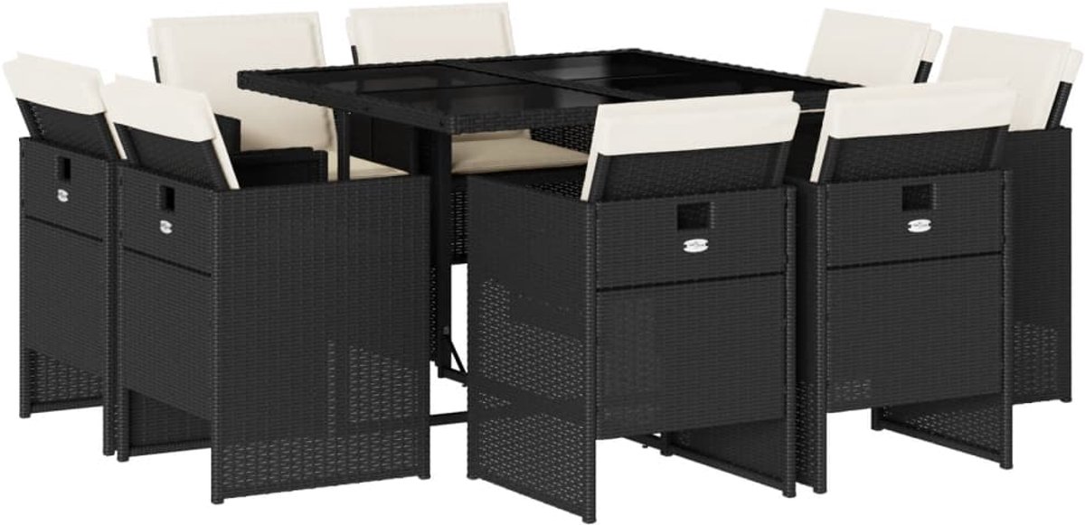 The Living Store 9-delige Tuinset poly rattan zwart - Tuinmeubels - Tuinset - Ratan Tuinmeubelen - Buitentijd - Outdoor Living