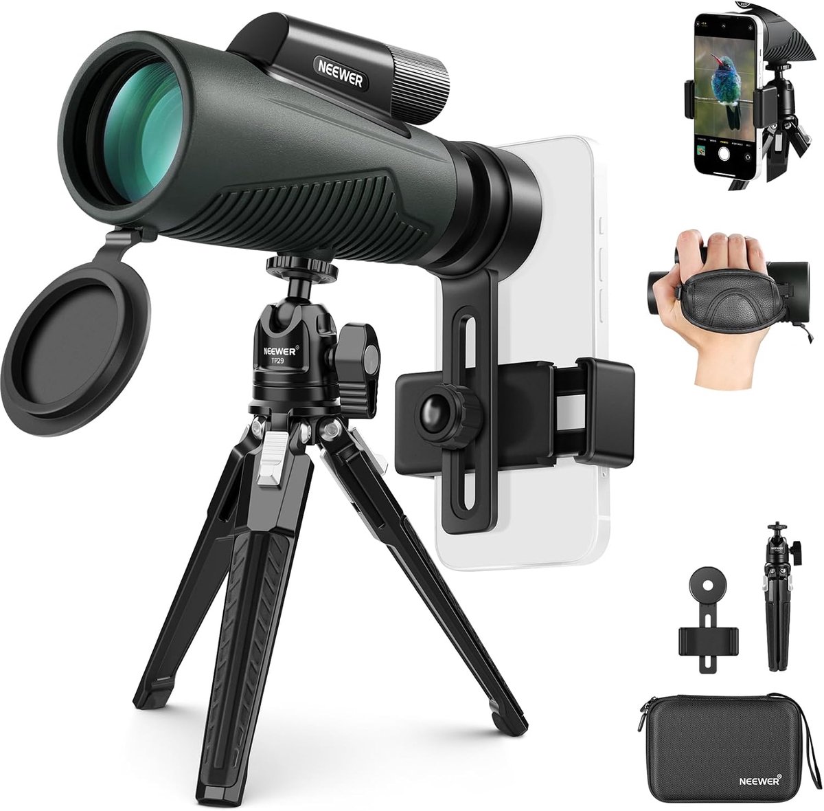 Image of 12x50 ED Monoculaire Telescoop met Telefoonclip en Statief - Waterdicht en Schokbestendig voor Dieren in het Wild en Astronomie