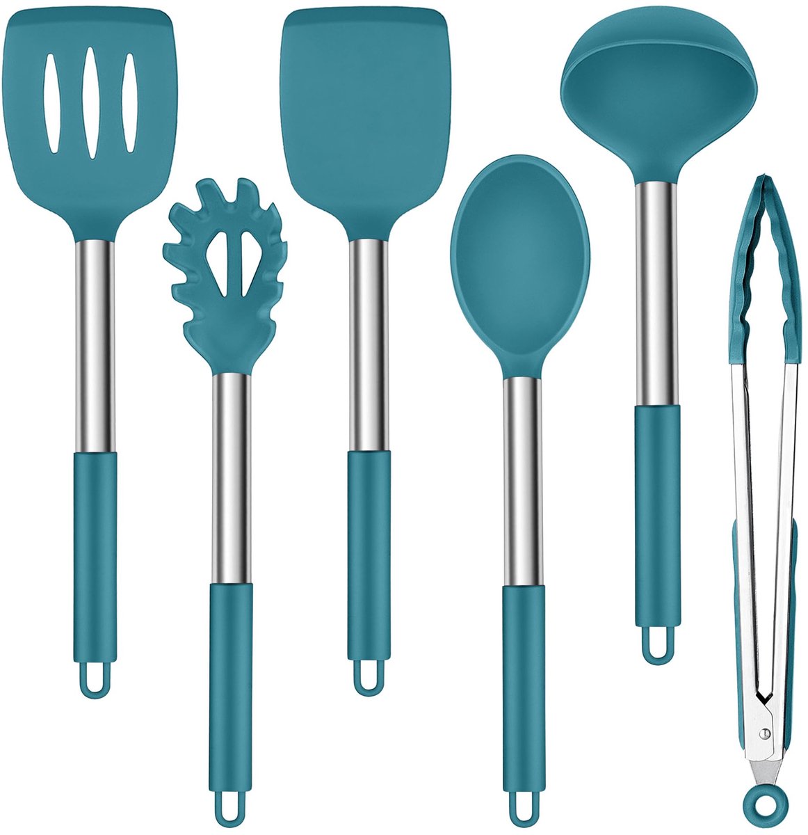 My Ninki ® Complete Set van 6 Stuks Siliconen Keukengerei met Roestvrijstalen Handgreep voor de Perfecte Kookervaring