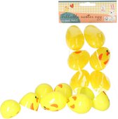 Home & Styling Vulbare hobby kunststof paaseieren - 8 cm - 12x stuks - kuikens geel - Paasdecoraties