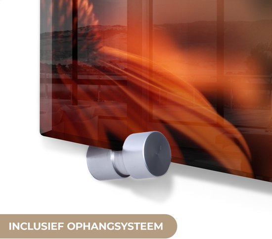 MuchoWow® Tableau sur verre 120x80 cm - Tableau sur verre acrylique - Papillon - Fleurs - Oranje - Photo sur verre - Décoration murale salon - Décoration murale chambre - Peintures