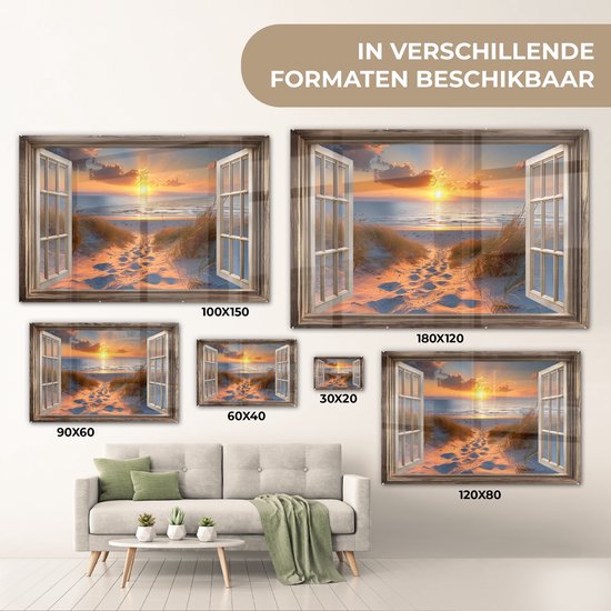 MuchoWow® Peinture sur verre 30x20 cm - Peinture sur verre acrylique - Vue à travers - Plage - Dunes - Coucher de soleil - Photo sur verre - Décoration murale salon - Décoration murale chambre - Peintures